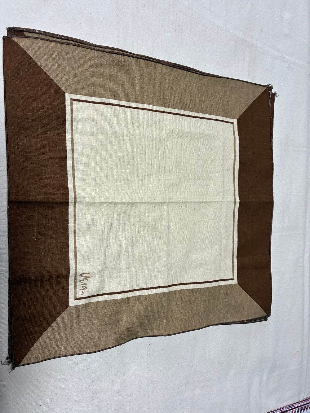 Vintage Vera cotton table napkins set of 6 Mid Century brown/beige/tan